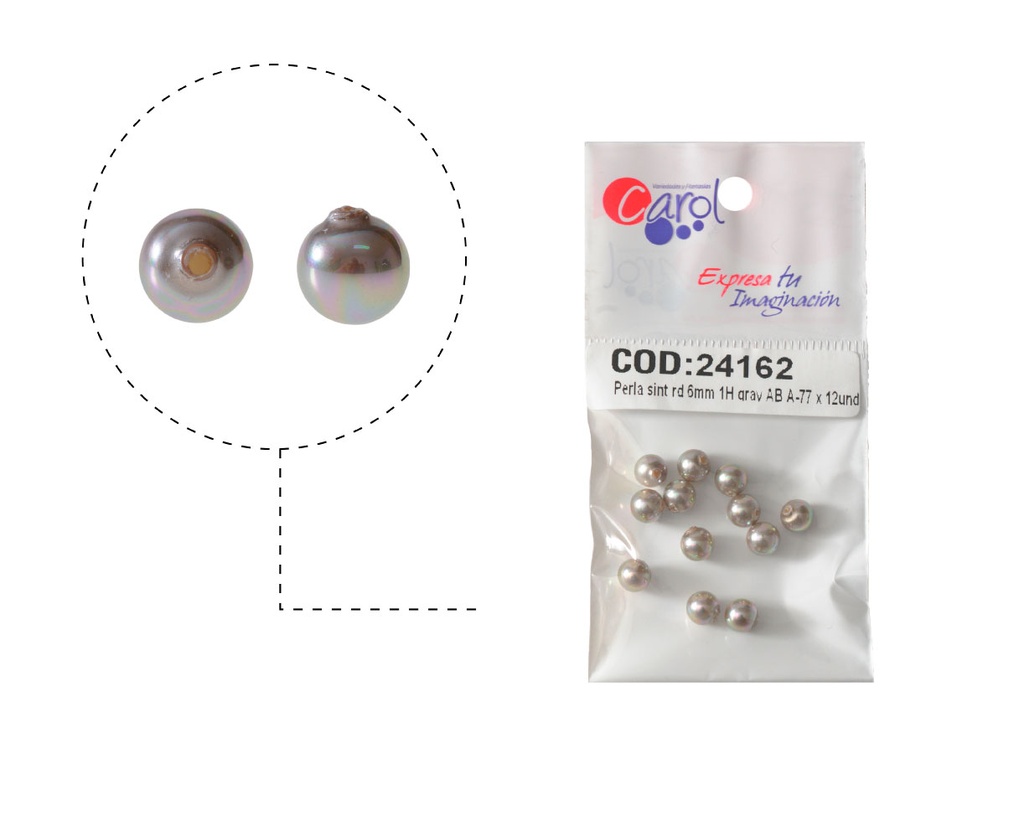Perla sintetica redonda 6mm 1H gray AB A-77 x 12unds