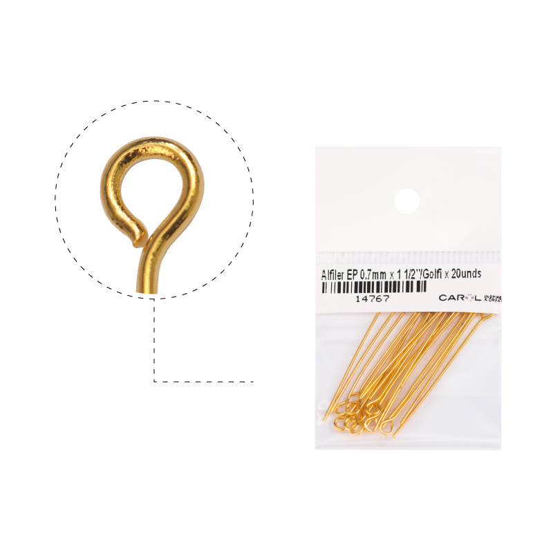 Alfiler eye pin 0.7mm x 3.8cm/rodio x 20unds