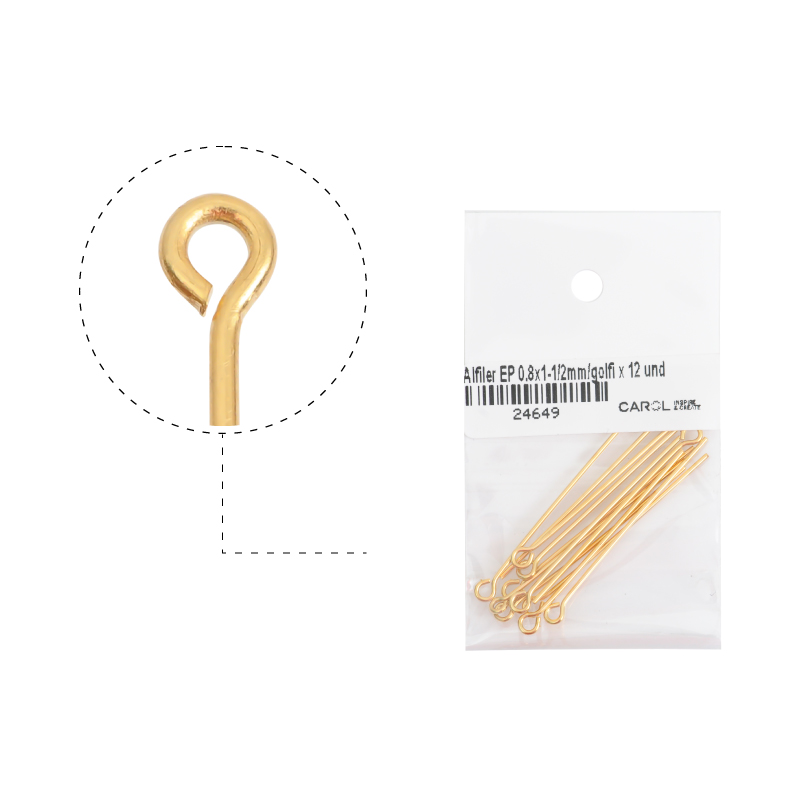 Alfiler eye pin 0.8x1-1/2mm/rodio x 12und