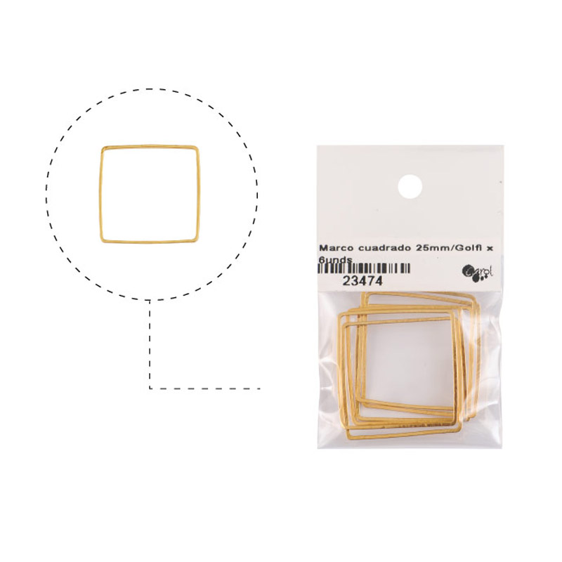 Marco cuadrado 25mm/rodio x 6unds