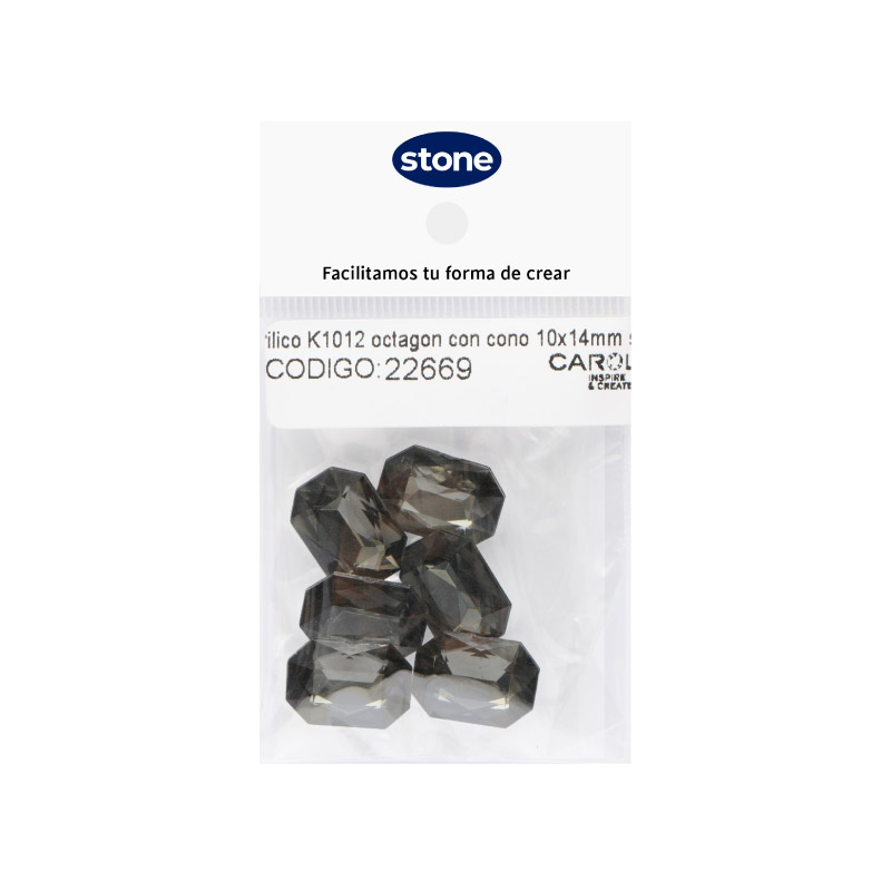 Acrilico K1012 octagon con cono 10x14mm smocky quartz 27 x 6 unds
