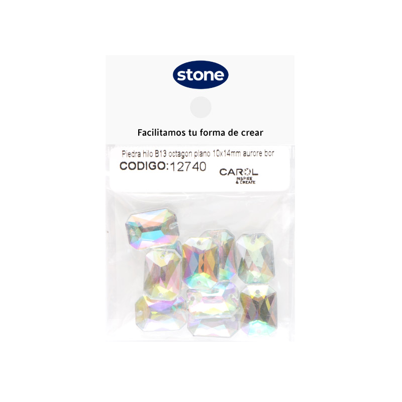 Piedra hilo B13 octagon plano 10x14mm aurore boreale 14 x 10 unds