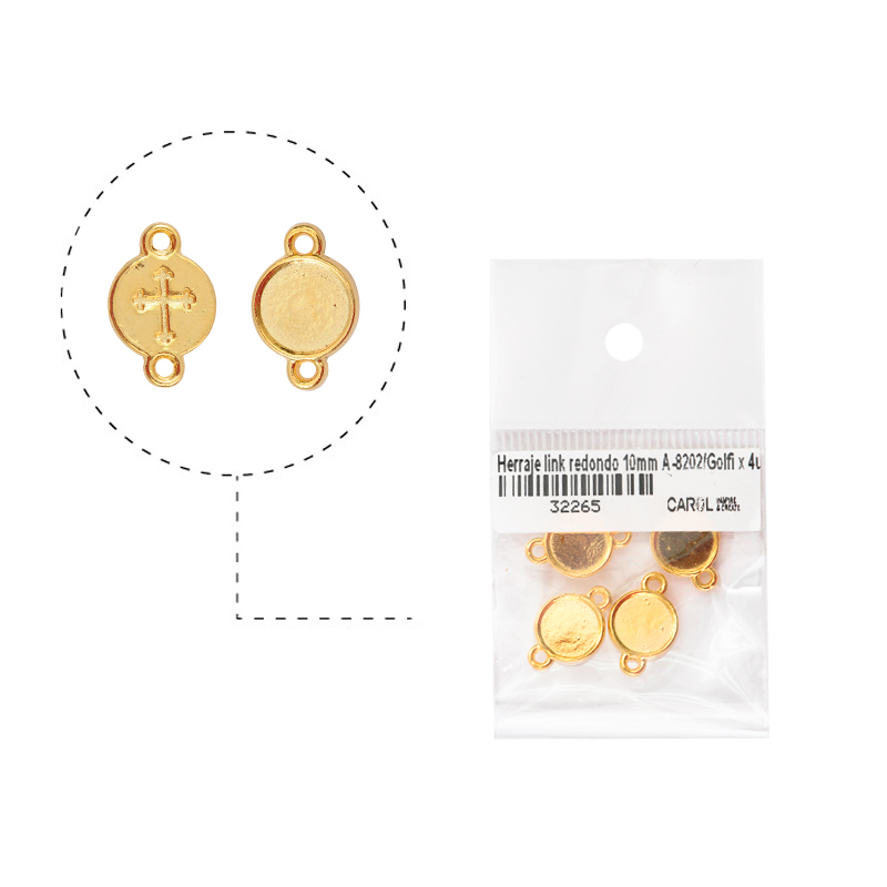 Herraje link redondo 10mm A-8202/rodio x 4uns