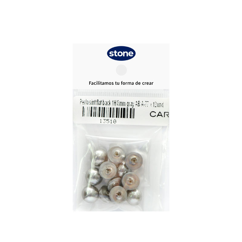 Media perla sintetica base plana 1H 8mm gray AB A-77 x 12unds