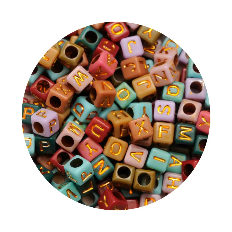 Acrilico separador cubo letras mix dorado 6mm x 50g