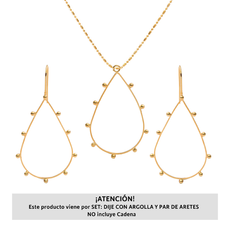Marco Gota Aretes y Dije 38x27mm/rodio x set