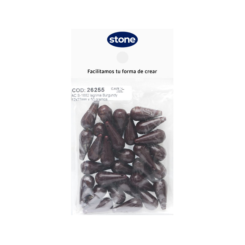 Acrilico S-1882 lagrima Burgundy 12x27mm x 50g(Aprox 28und)