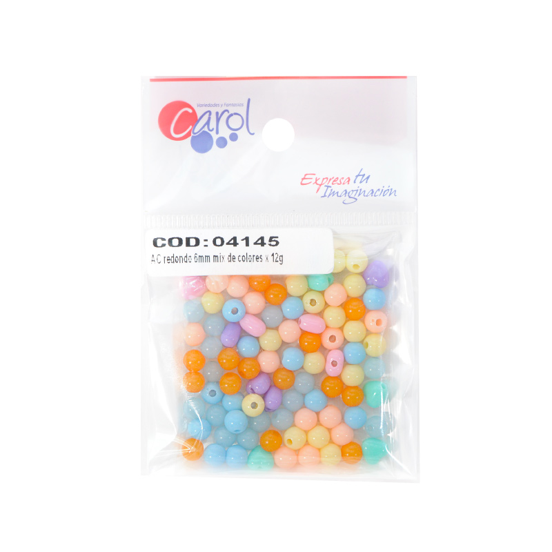 Acrilico redondo 6mm mix de colores x 12g