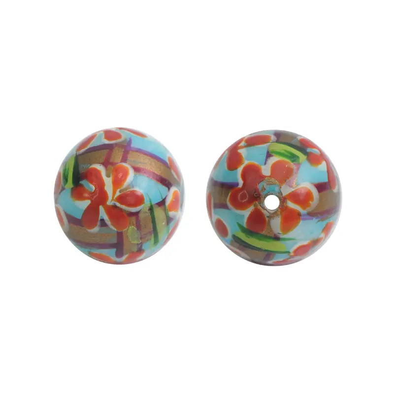 Vidrio hindu azul flores 14mm x 6 und