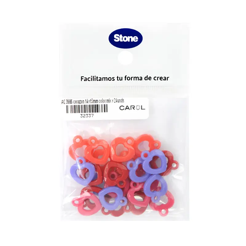 Acrilico 3986 corazon 14x15mm color mix x 24unds