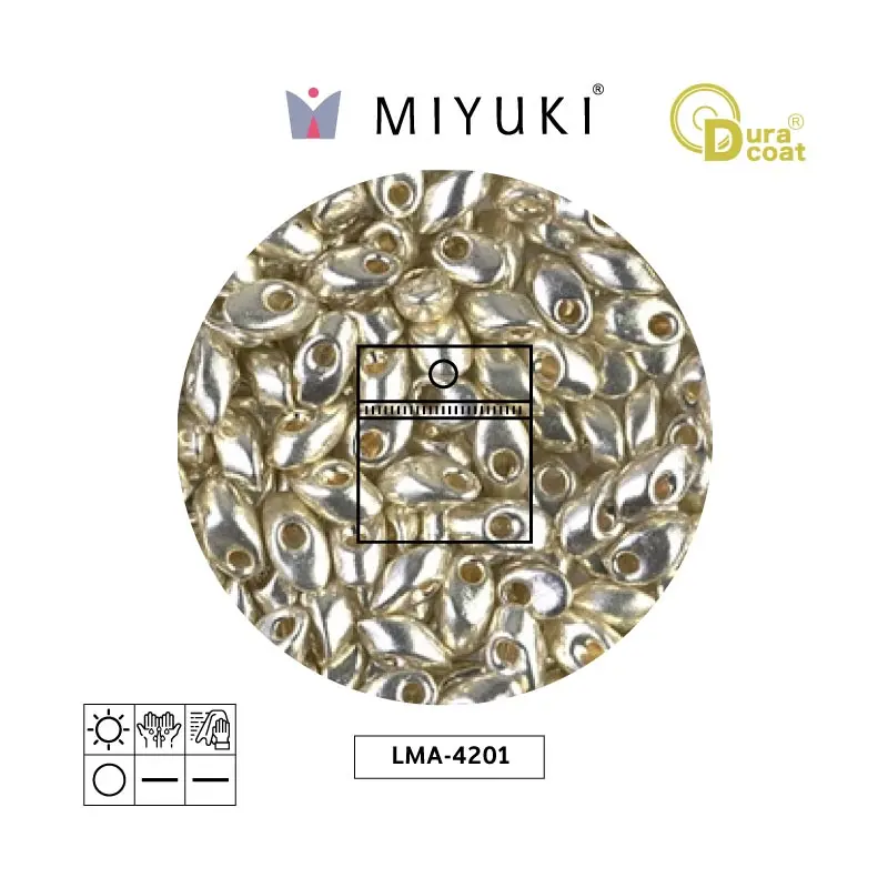 Miyuki long magatama 4x7mm LMA4201 galvanizado plateado x 25g