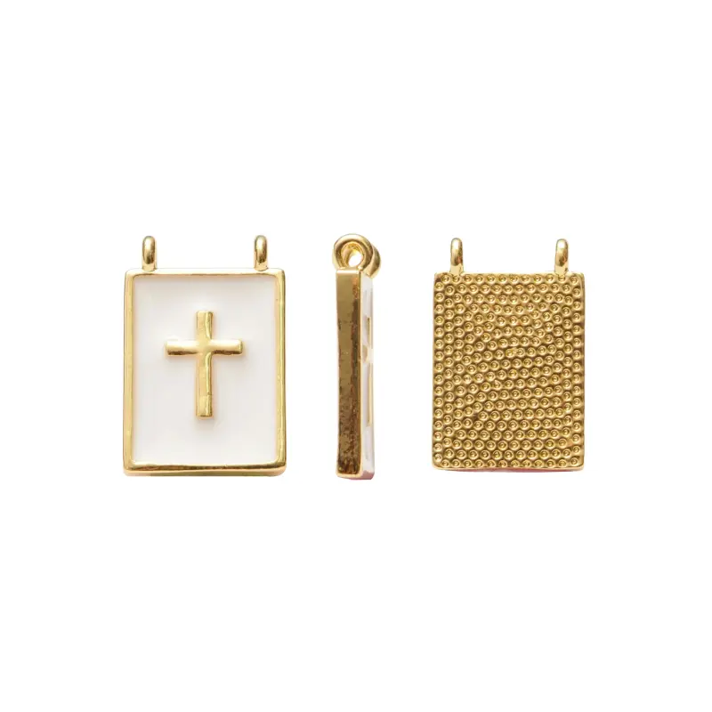 Dije esmaltado rectangular blanco cruz 15x17mm/Golfi W10623 x und