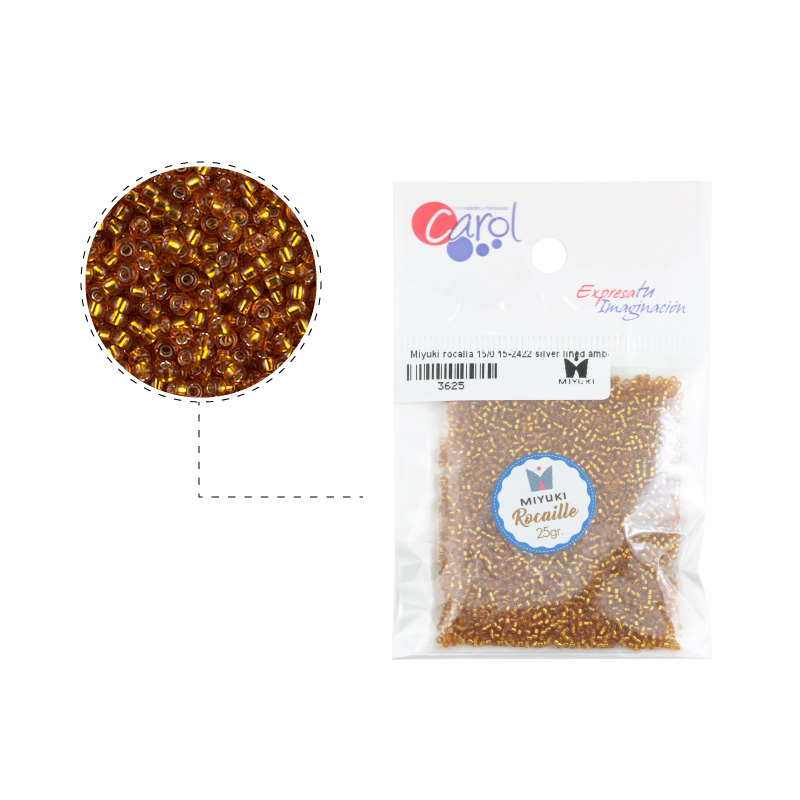 Mostacilla Miyuki rocalla 15/0 RR2422 plateado forrado amarillo x 25g