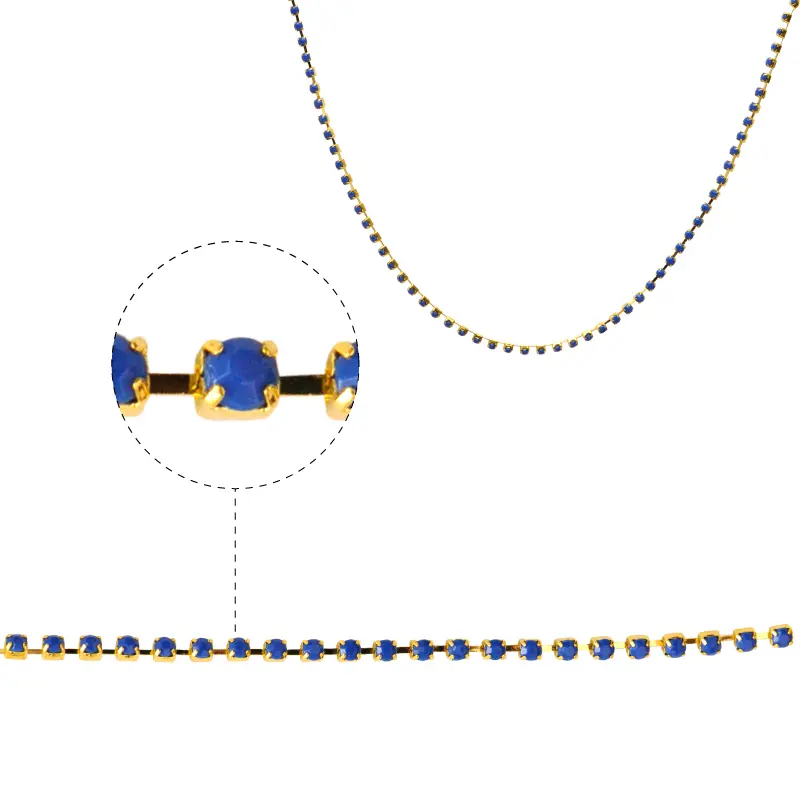 Cadena strass #25 azul 2.5mm/Gilt x m