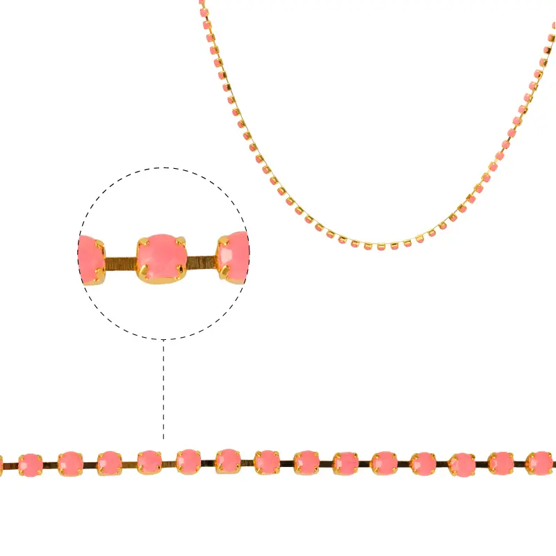 Cadena strass #9 rosado 2.5mm/Gilt x m