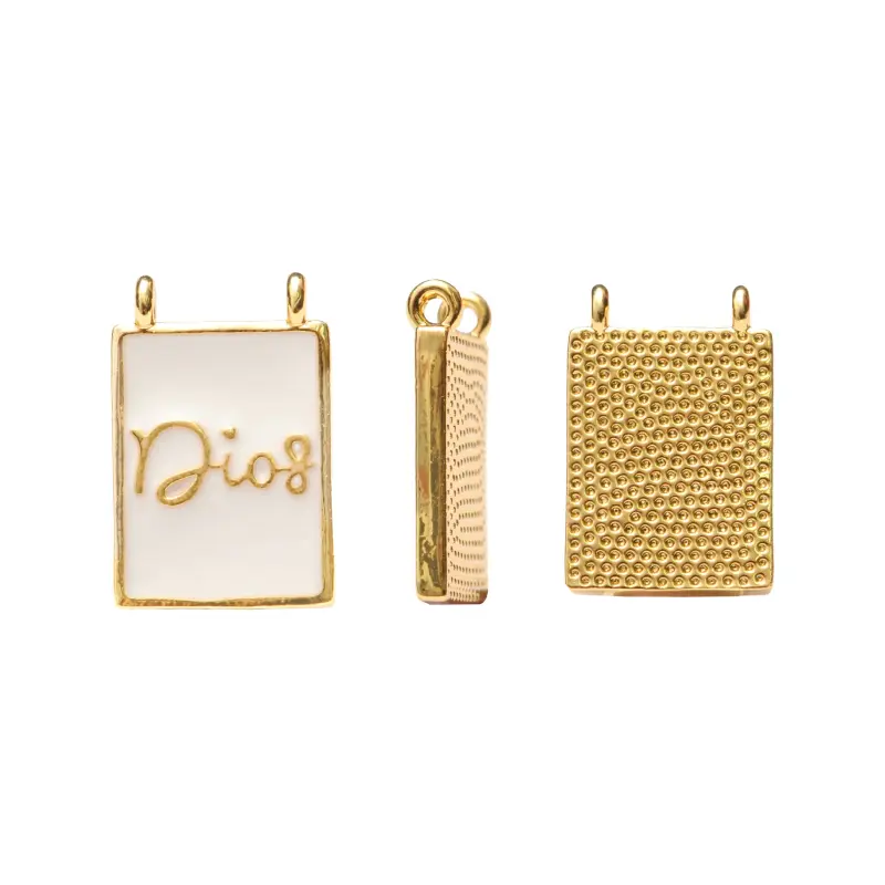 Dije esmaltado rectangular blanco Dios 15x17mm/Golfi W10623 x und