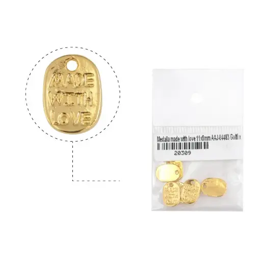 [20309] Medalla made with love 11x8mm AAJ-04483/rodio x 6unds