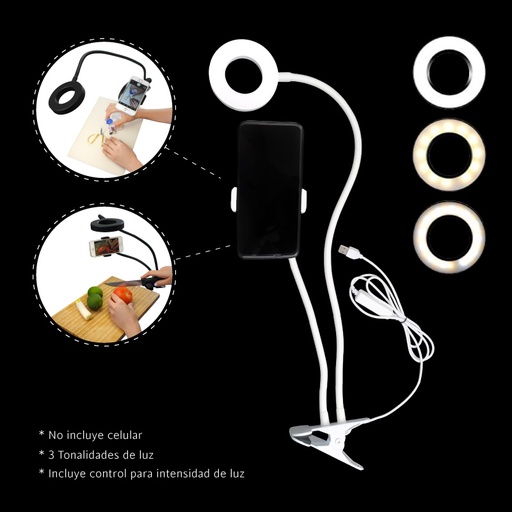 [23711] Aro de luz con soporte clip color blanco x und
