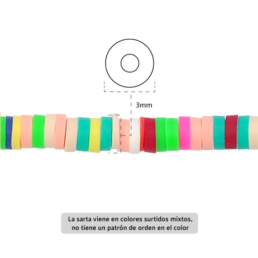 Sarta fimo disco 3mm 3-3 color mix x 39cm