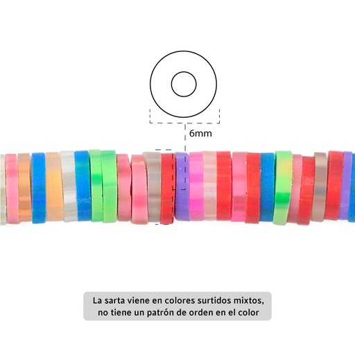 [06426] Sarta fimo disco 6mm 30 color mix x 39cm