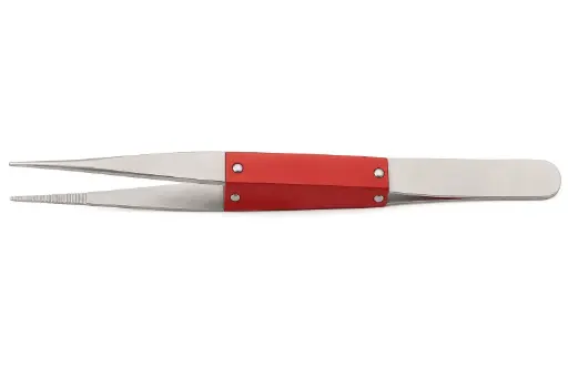 [18522] Cross Lock Straight Tweezer With Fiber Grips For Soldering. Total Length: 16.5cm TWZ-425 