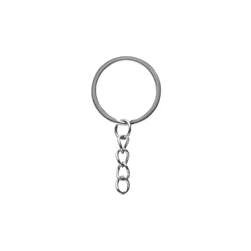[32499] Argolla metalica para llavero diametro 3 cm con cadena de 4 cm color plateado