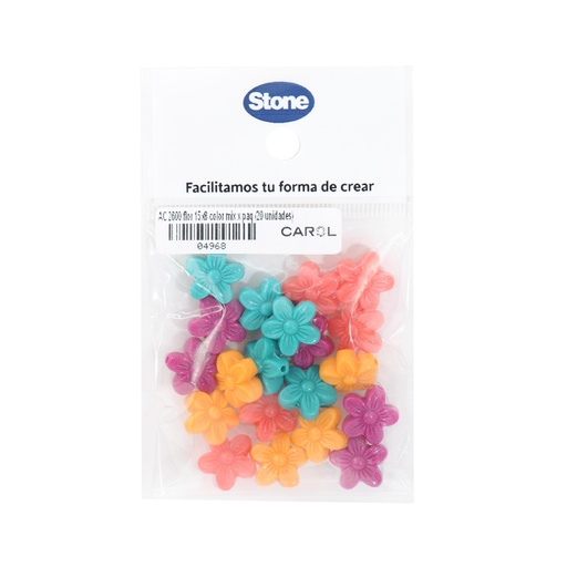 [04968] Acrilico 2600 flor 15x8mm color mix x paquete de 20 unidades
