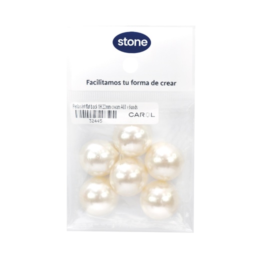 [32445] Media perla sintetica base plana 1H 22mm cream A03 x 6 Unidades