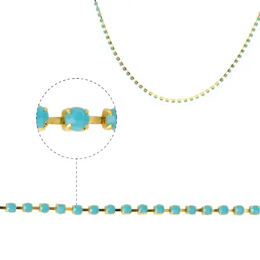 [27075] Cadena strass #8 turquesa 2.5mm/Gilt x m