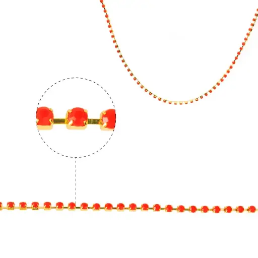 [01108] Cadena strass #33 rojo 2.5mm/Gilt x m