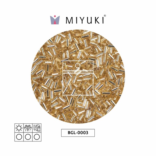 [16880] Miyuki bugle 3mm BGL0003 plateado forrado dorado x 25g