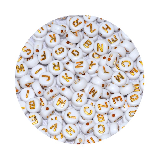 [29102] Acrilico separador redondo letras blanco dorado 4x7mm x lb